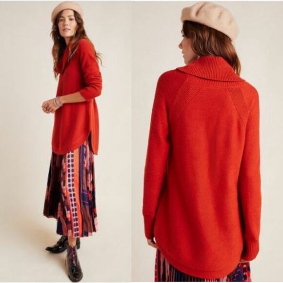 Anthropologie Georgia Cowl Neck Long Sleeve Rust Knit Tunic Sweater Top Small - Picture 2 of 16